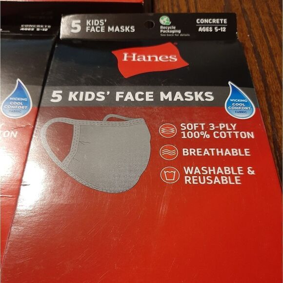 New 15 Grey Hanes Kids Youth 5-12 Hanes Cooling Wicking Breathable Facem… - Picture 2 of 4